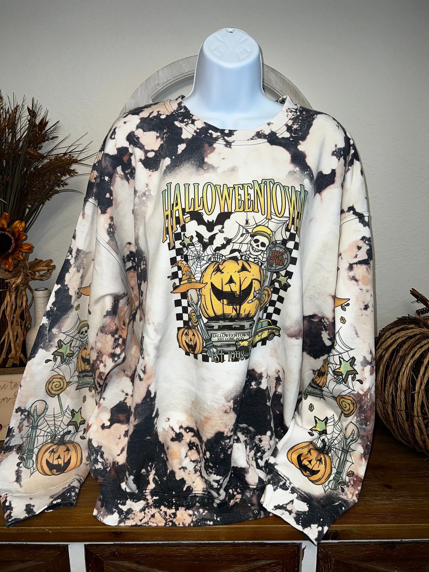 Halloween Town Cow Print Bleached Sweatshirt